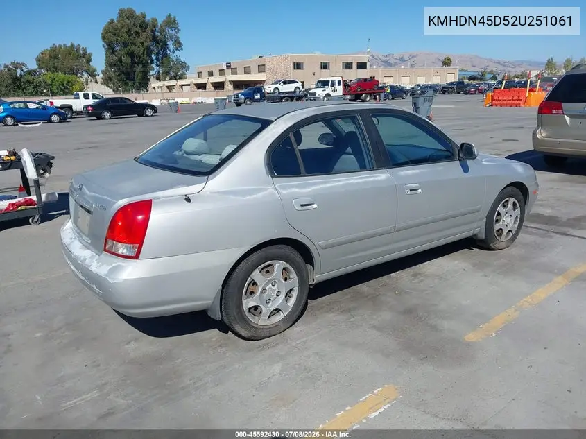2002 Hyundai Elantra Gls VIN: KMHDN45D52U251061 Lot: 45592430