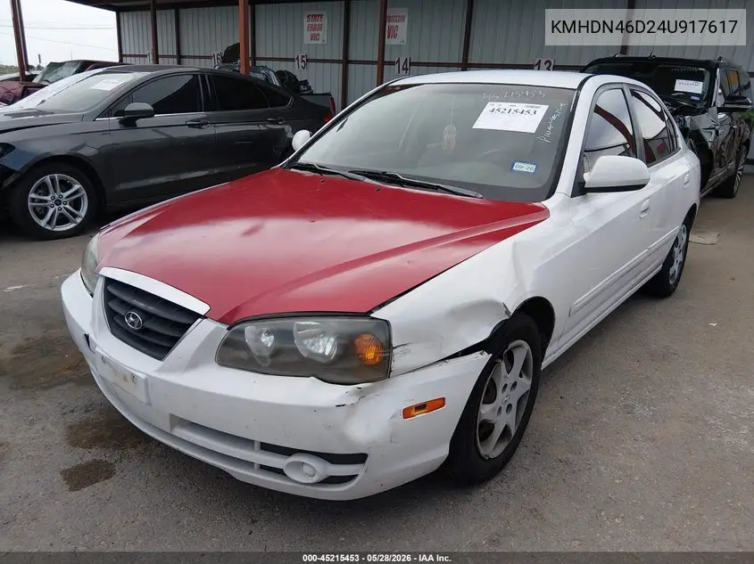 2004 Hyundai Elantra Gls/Gt VIN: KMHDN46D24U917617 Lot: 45215453