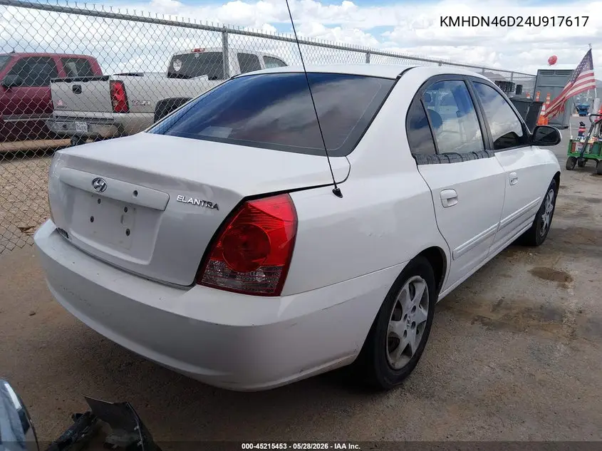 2004 Hyundai Elantra Gls/Gt VIN: KMHDN46D24U917617 Lot: 45215453
