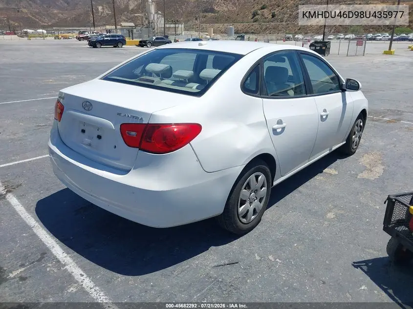 2008 Hyundai Elantra Gls/Se VIN: KMHDU46D98U435977 Lot: 45682292
