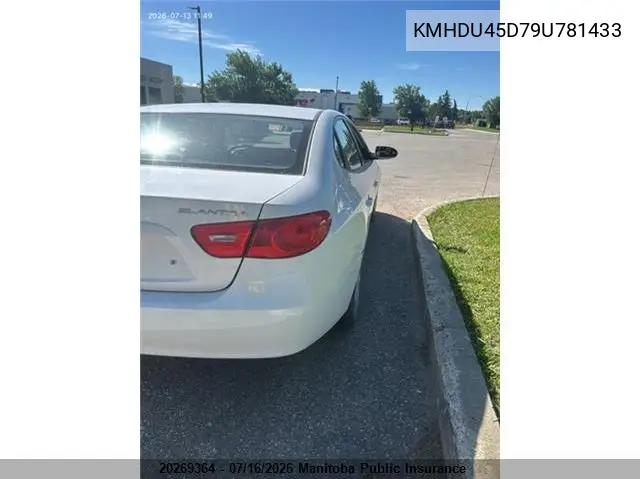 2009 Hyundai Elantra Gl VIN: KMHDU45D79U781433 Lot: 20269364
