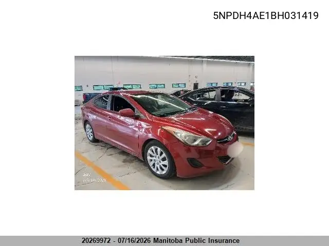 2011 Hyundai Elantra Gl VIN: 5NPDH4AE1BH031419 Lot: 20269972