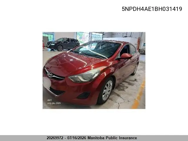 2011 Hyundai Elantra Gl VIN: 5NPDH4AE1BH031419 Lot: 20269972