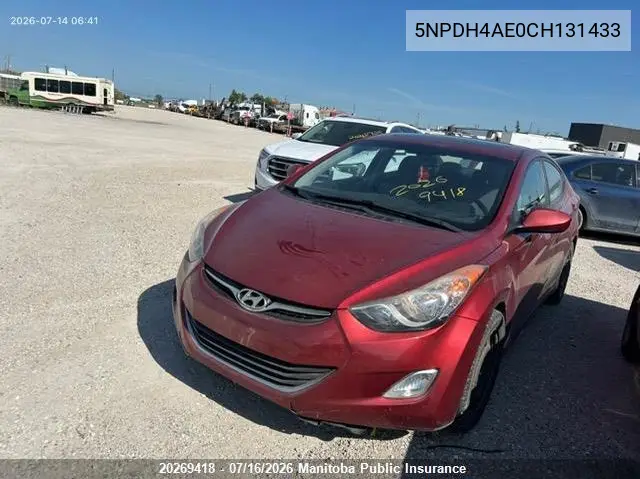 2012 Hyundai Elantra Gls VIN: 5NPDH4AE0CH131433 Lot: 20269418