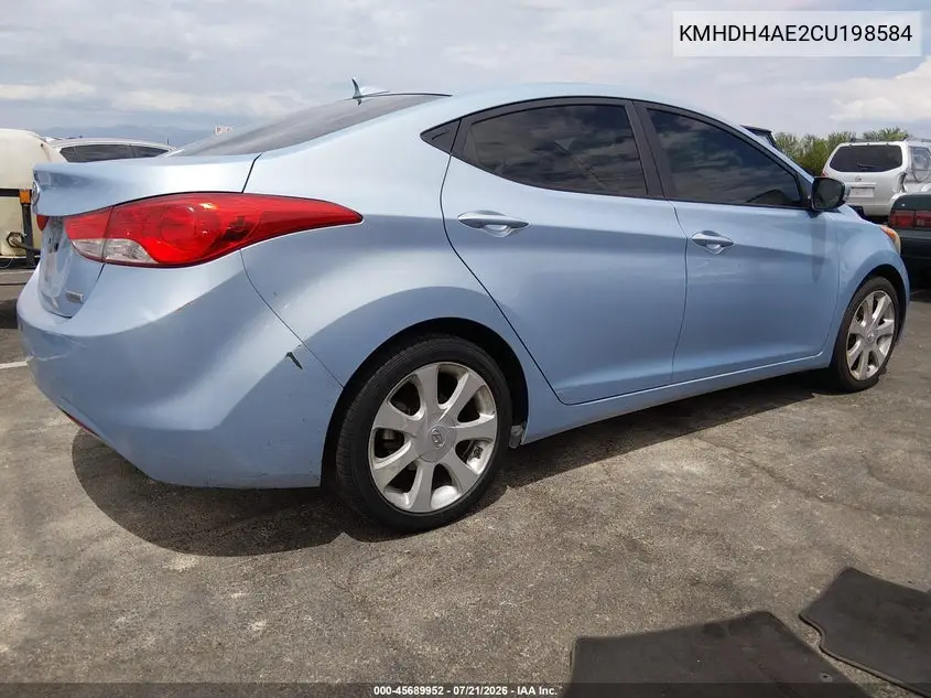 2012 Hyundai Elantra Limited (Ulsan Plant) VIN: KMHDH4AE2CU198584 Lot: 45689952