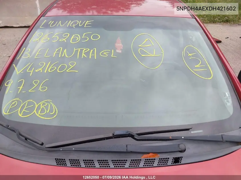 2013 Hyundai Elantra Gl VIN: 5NPDH4AEXDH421602 Lot: 12652050x