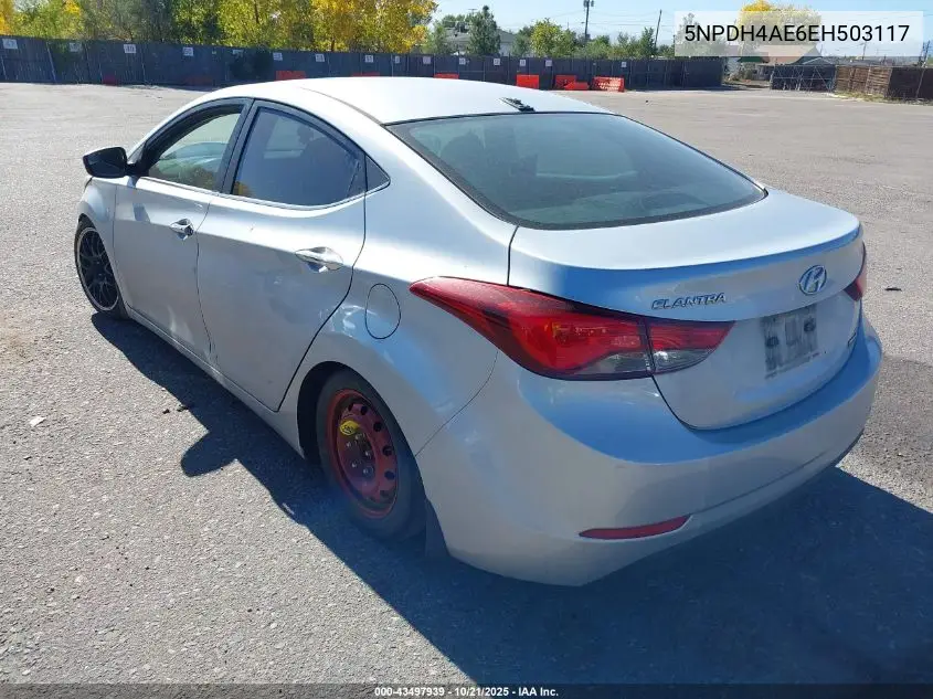 5NPDH4AE6EH503117 2014 Hyundai Elantra Limited