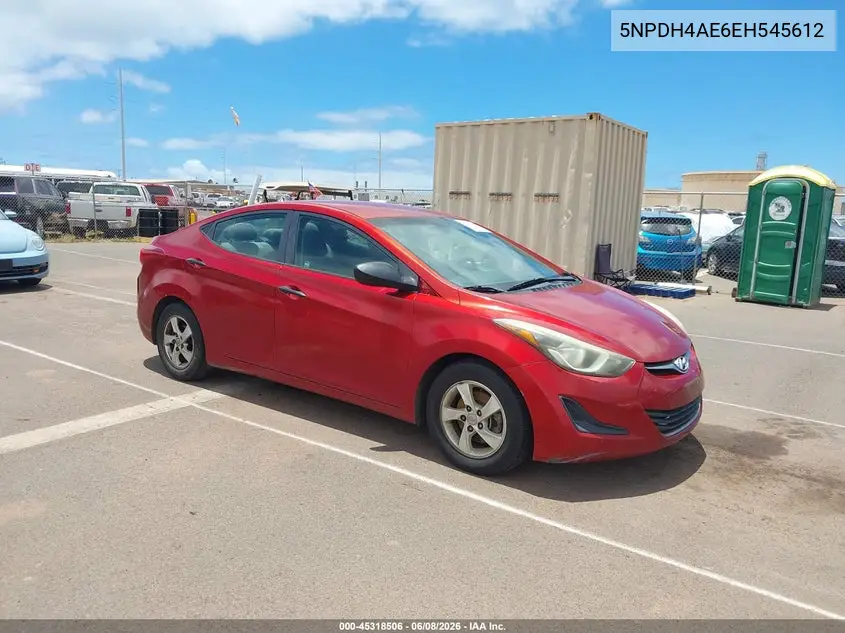 2014 Hyundai Elantra Se VIN: 5NPDH4AE6EH545612 Lot: 45318506
