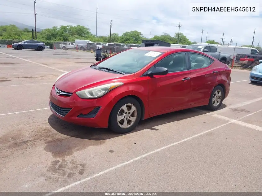2014 Hyundai Elantra Se VIN: 5NPDH4AE6EH545612 Lot: 45318506