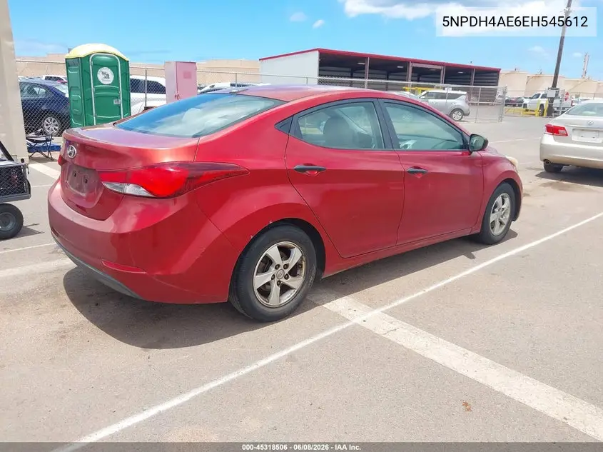 2014 Hyundai Elantra Se VIN: 5NPDH4AE6EH545612 Lot: 45318506