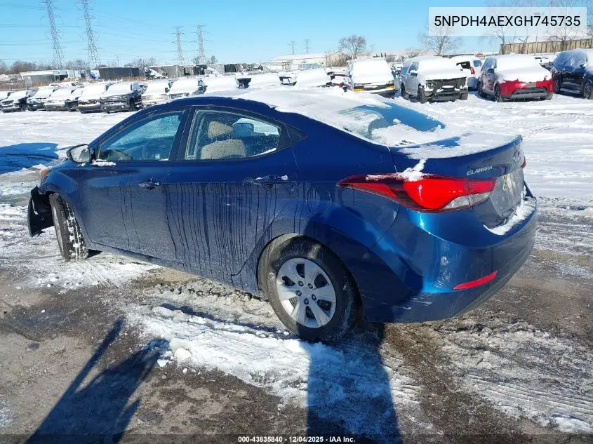 5NPDH4AEXGH745735 2016 Hyundai Elantra Se