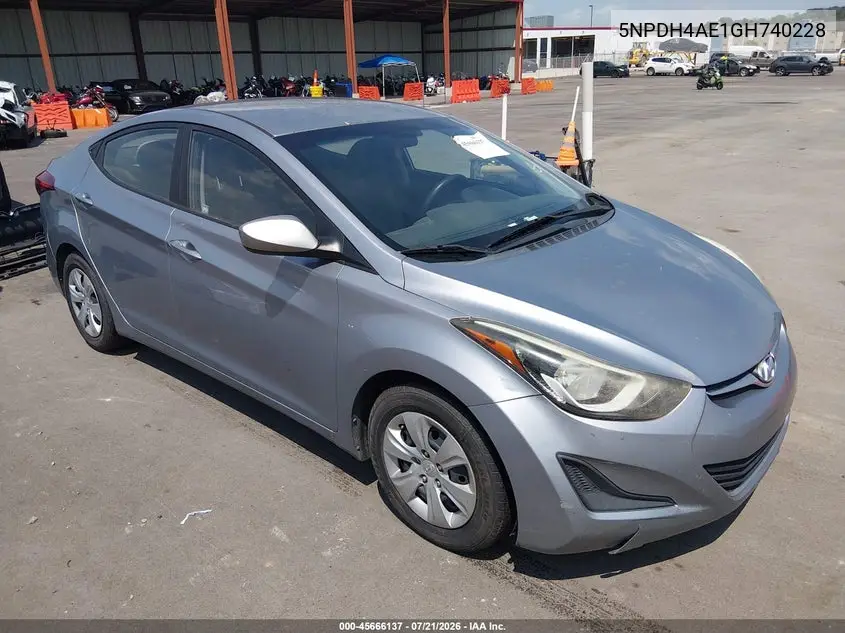 2016 Hyundai Elantra Se VIN: 5NPDH4AE1GH740228 Lot: 45666137
