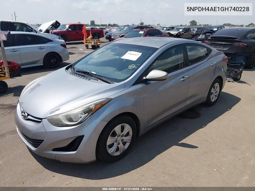 2016 Hyundai Elantra Se VIN: 5NPDH4AE1GH740228 Lot: 45666137