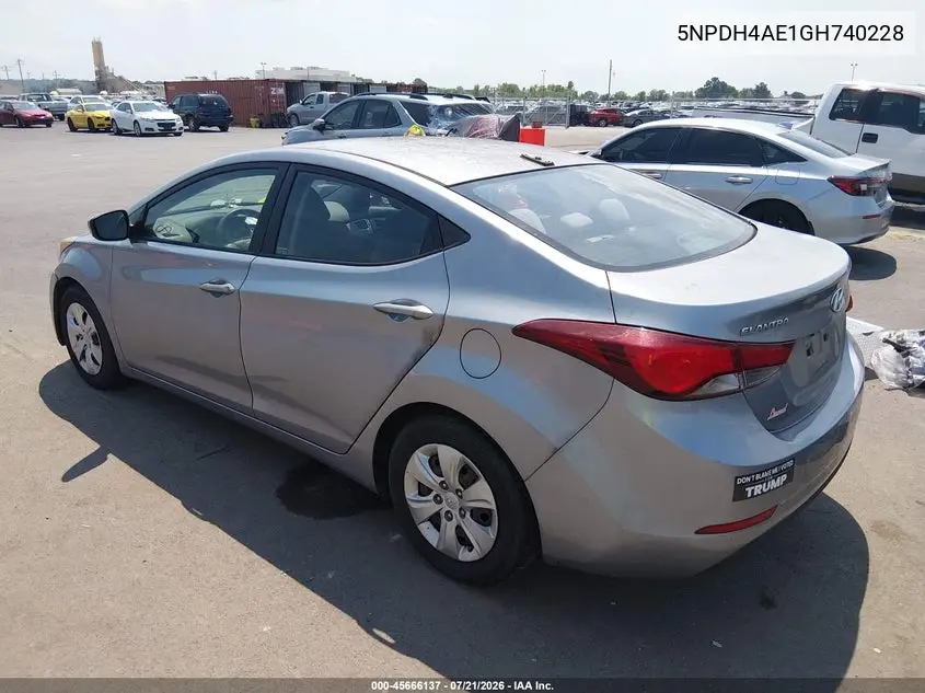 2016 Hyundai Elantra Se VIN: 5NPDH4AE1GH740228 Lot: 45666137
