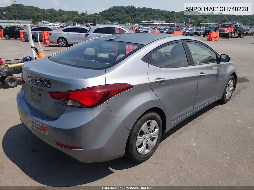 2016 Hyundai Elantra Se VIN: 5NPDH4AE1GH740228 Lot: 45666137
