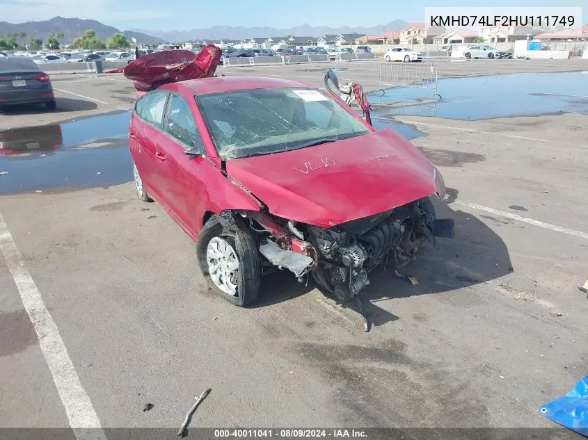 KMHD74LF2HU111749 2017 Hyundai Elantra Se
