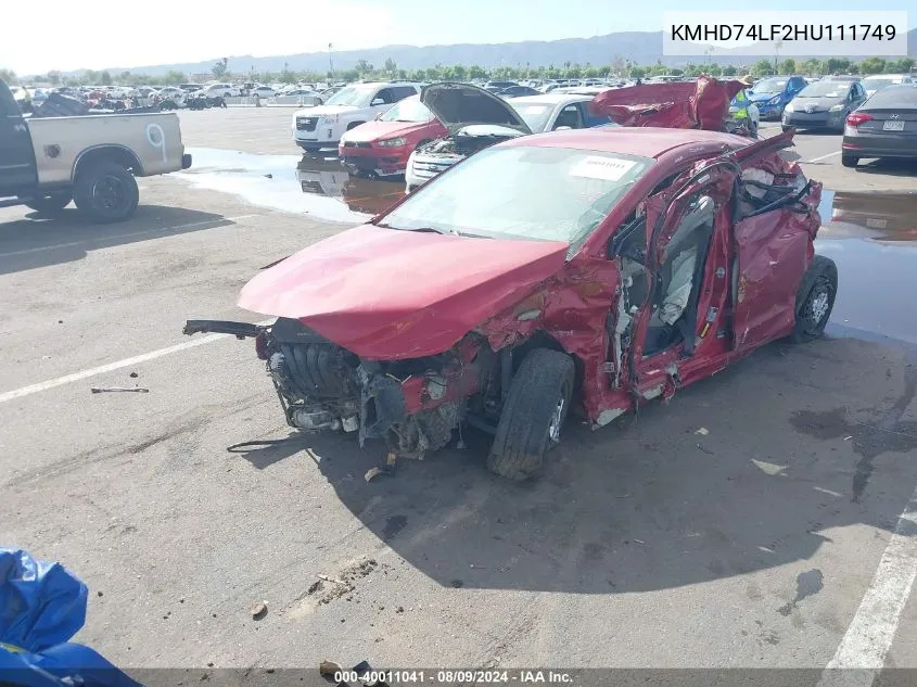 KMHD74LF2HU111749 2017 Hyundai Elantra Se
