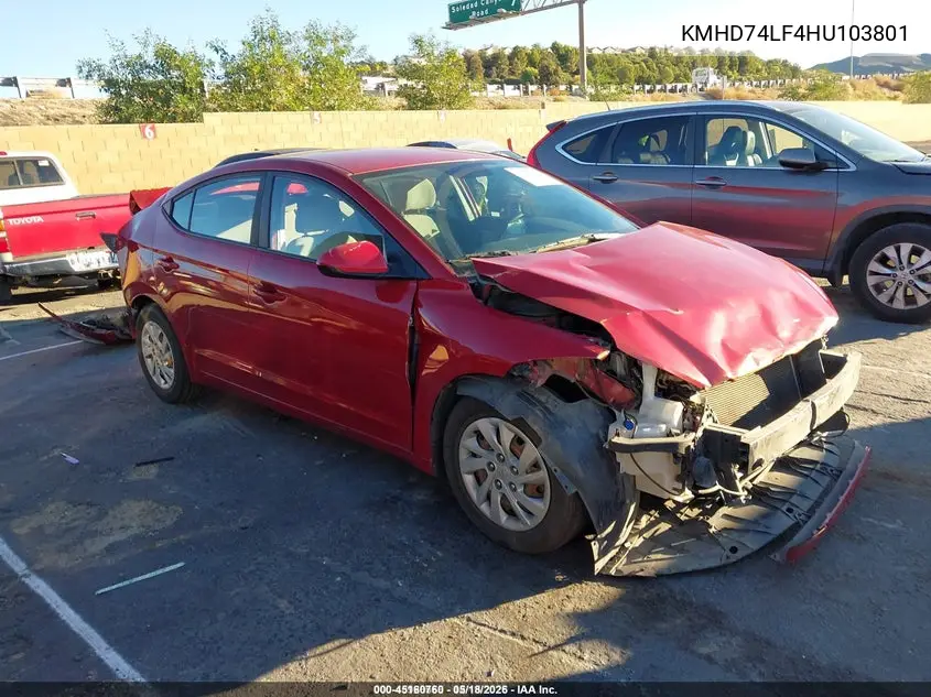 KMHD74LF4HU103801 2017 Hyundai Elantra Se