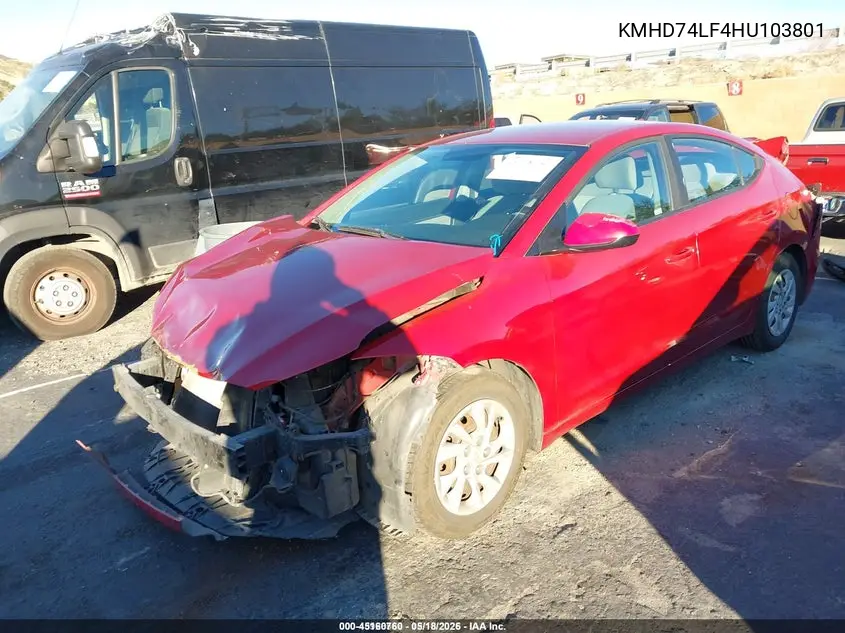 KMHD74LF4HU103801 2017 Hyundai Elantra Se