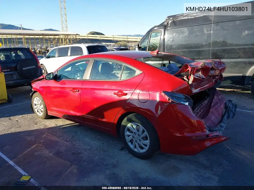 KMHD74LF4HU103801 2017 Hyundai Elantra Se