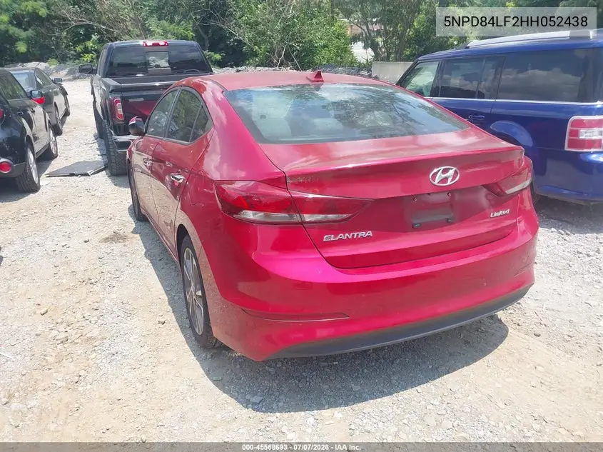 2017 Hyundai Elantra Limited VIN: 5NPD84LF2HH052438 Lot: 45568693