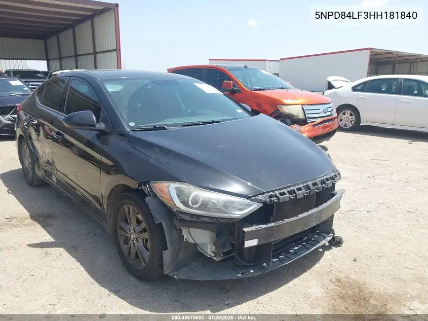 2017 Hyundai Elantra Value Edition VIN: 5NPD84LF3HH181840 Lot: 45675692