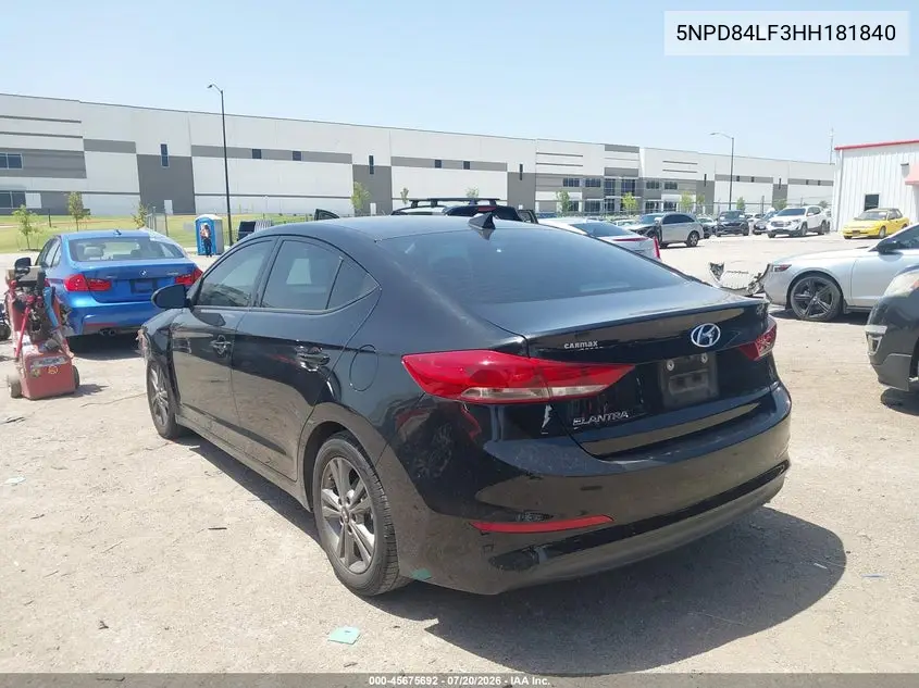 2017 Hyundai Elantra Value Edition VIN: 5NPD84LF3HH181840 Lot: 45675692
