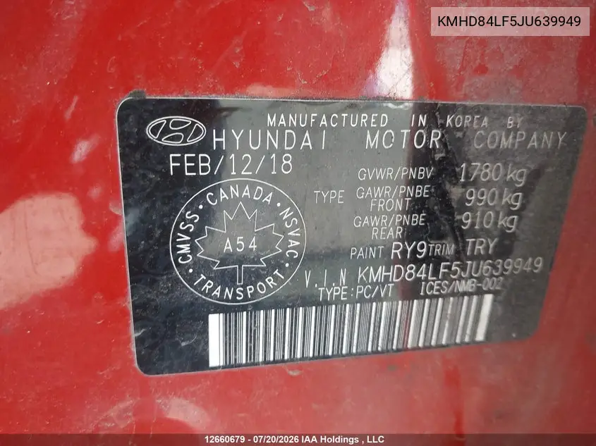 2018 Hyundai Elantra Gl VIN: KMHD84LF5JU639949 Lot: 12660679