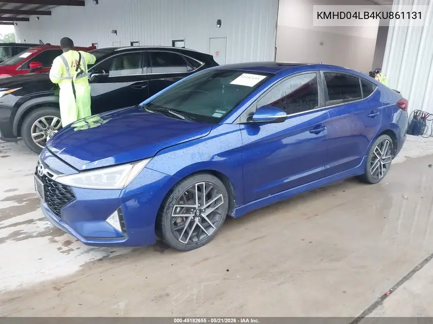 2019 Hyundai Elantra Sport VIN: KMHD04LB4KU861131 Lot: 45182655