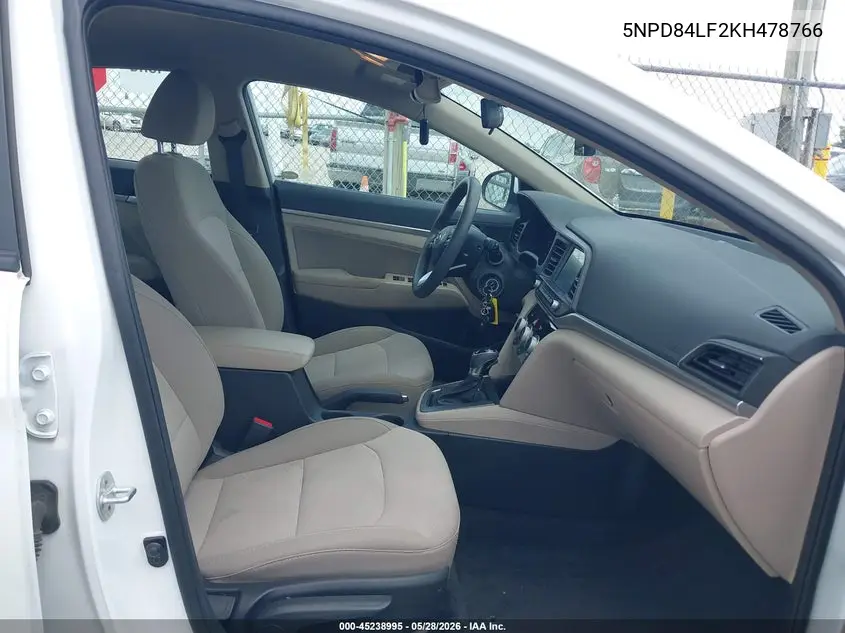 2019 Hyundai Elantra Sel VIN: 5NPD84LF2KH478766 Lot: 45238995