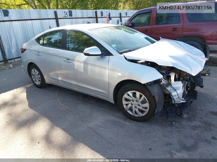 2019 Hyundai Elantra Se VIN: KMHD74LF5KU781156 Lot: 45343683