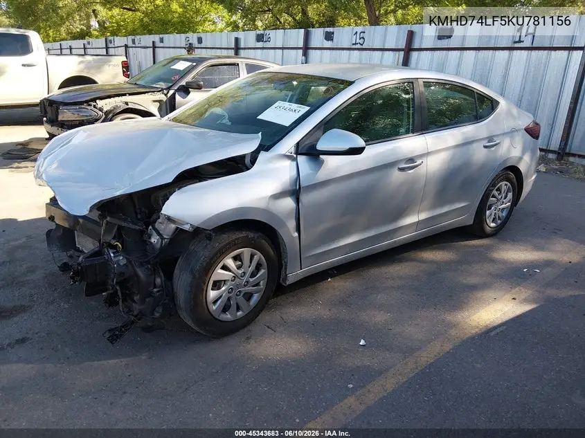 2019 Hyundai Elantra Se VIN: KMHD74LF5KU781156 Lot: 45343683