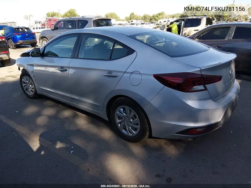 2019 Hyundai Elantra Se VIN: KMHD74LF5KU781156 Lot: 45343683