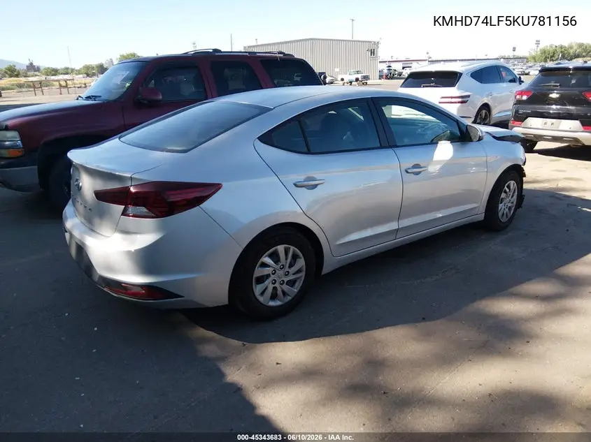 2019 Hyundai Elantra Se VIN: KMHD74LF5KU781156 Lot: 45343683