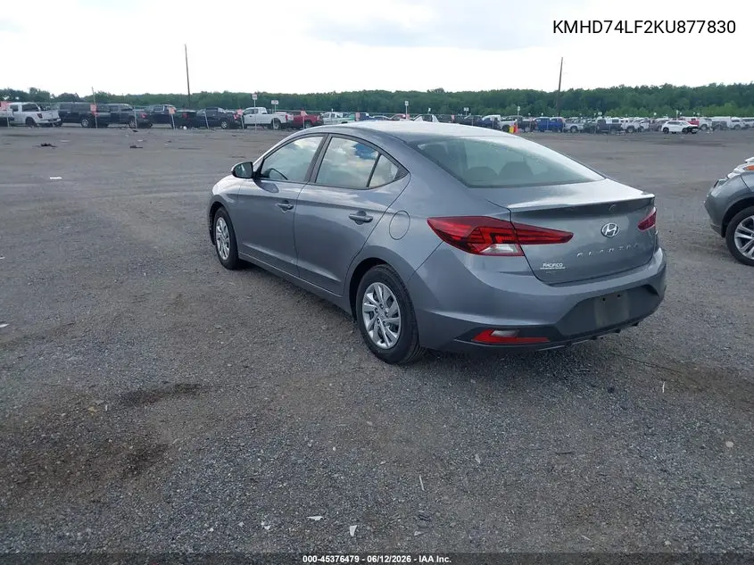 2019 Hyundai Elantra Se VIN: KMHD74LF2KU877830 Lot: 45376479