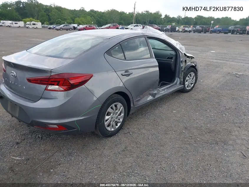 2019 Hyundai Elantra Se VIN: KMHD74LF2KU877830 Lot: 45376479