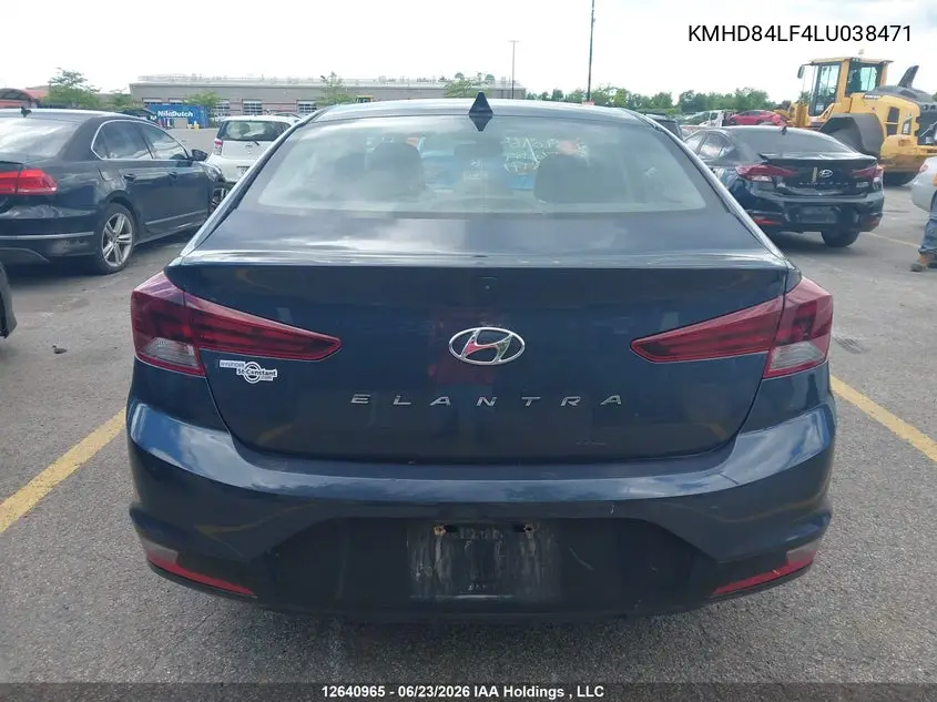 2020 Hyundai Elantra VIN: KMHD84LF4LU038471 Lot: 12640965