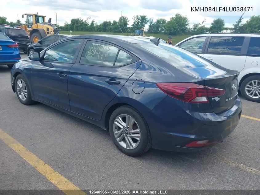 2020 Hyundai Elantra VIN: KMHD84LF4LU038471 Lot: 12640965
