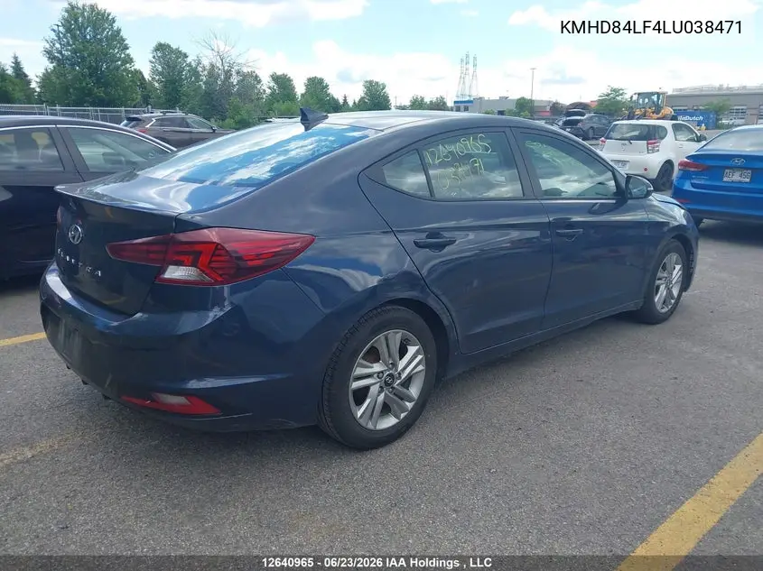 2020 Hyundai Elantra VIN: KMHD84LF4LU038471 Lot: 12640965