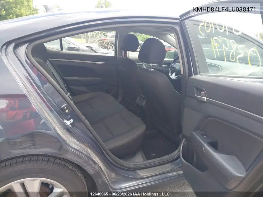 2020 Hyundai Elantra VIN: KMHD84LF4LU038471 Lot: 12640965