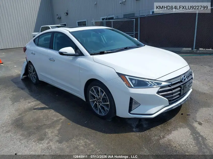 2020 Hyundai Elantra Sel/Value/Limited VIN: KMHD84LFXLU922799 Lot: 12645911