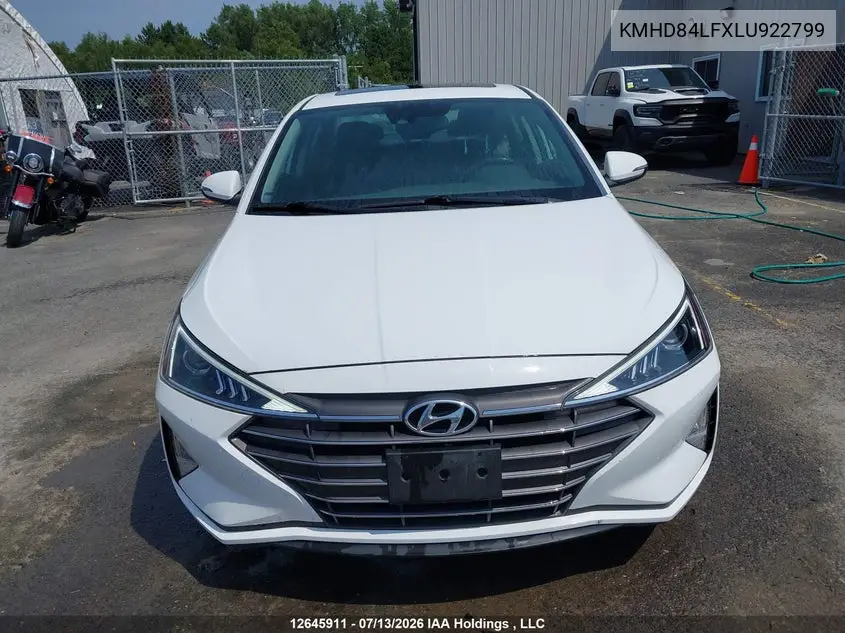 2020 Hyundai Elantra Sel/Value/Limited VIN: KMHD84LFXLU922799 Lot: 12645911