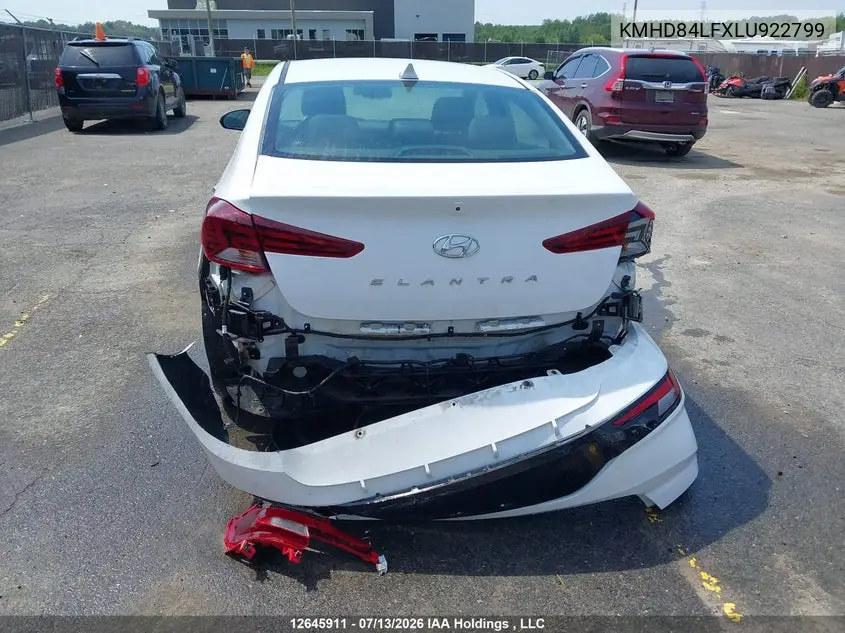 2020 Hyundai Elantra Sel/Value/Limited VIN: KMHD84LFXLU922799 Lot: 12645911