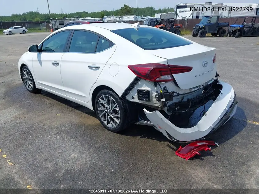 2020 Hyundai Elantra Sel/Value/Limited VIN: KMHD84LFXLU922799 Lot: 12645911
