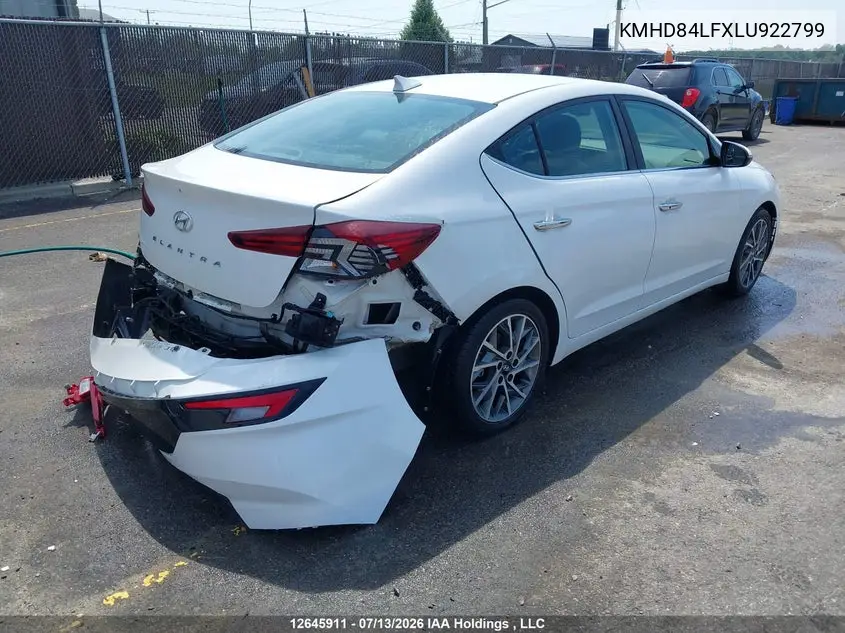 2020 Hyundai Elantra Sel/Value/Limited VIN: KMHD84LFXLU922799 Lot: 12645911
