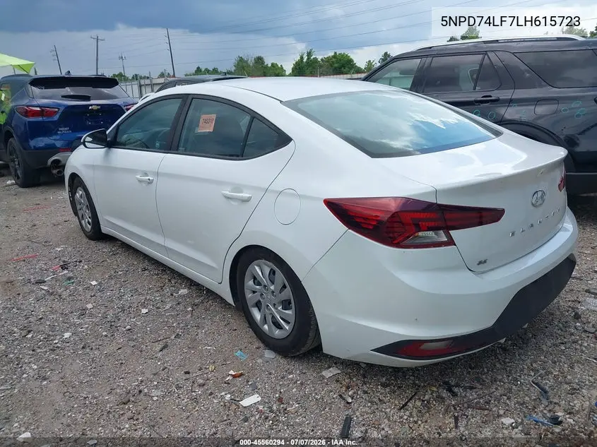 2020 Hyundai Elantra Se VIN: 5NPD74LF7LH615723 Lot: 45560294