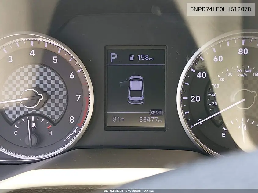 2020 Hyundai Elantra Se VIN: 5NPD74LF0LH612078 Lot: 45583329