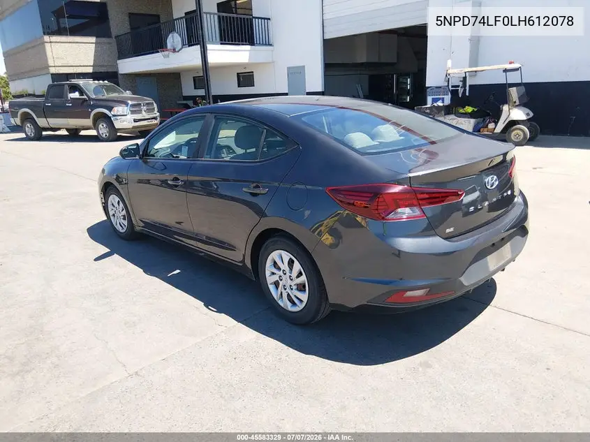2020 Hyundai Elantra Se VIN: 5NPD74LF0LH612078 Lot: 45583329