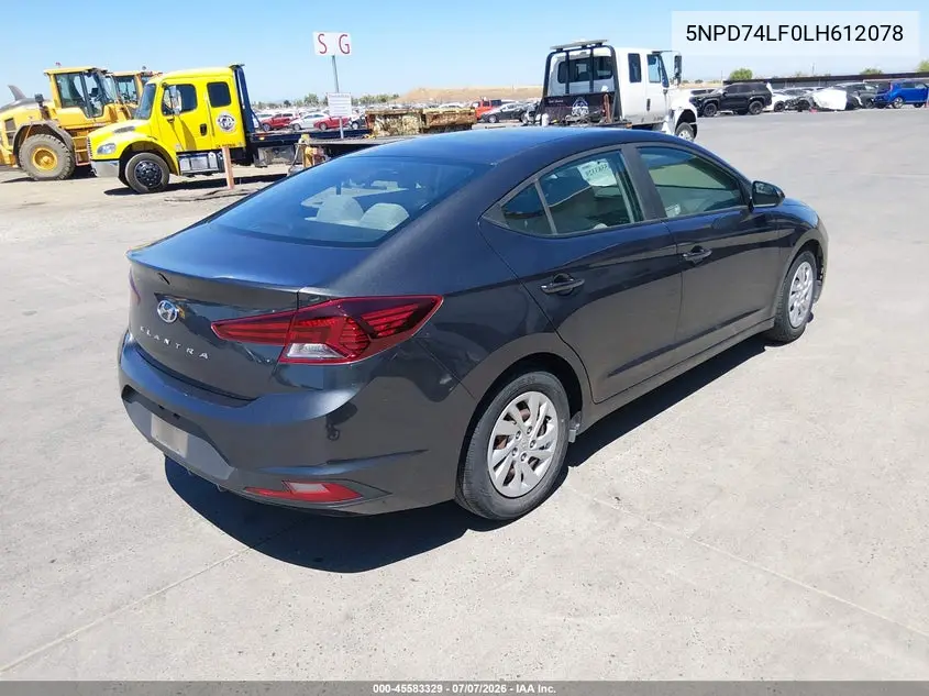 2020 Hyundai Elantra Se VIN: 5NPD74LF0LH612078 Lot: 45583329
