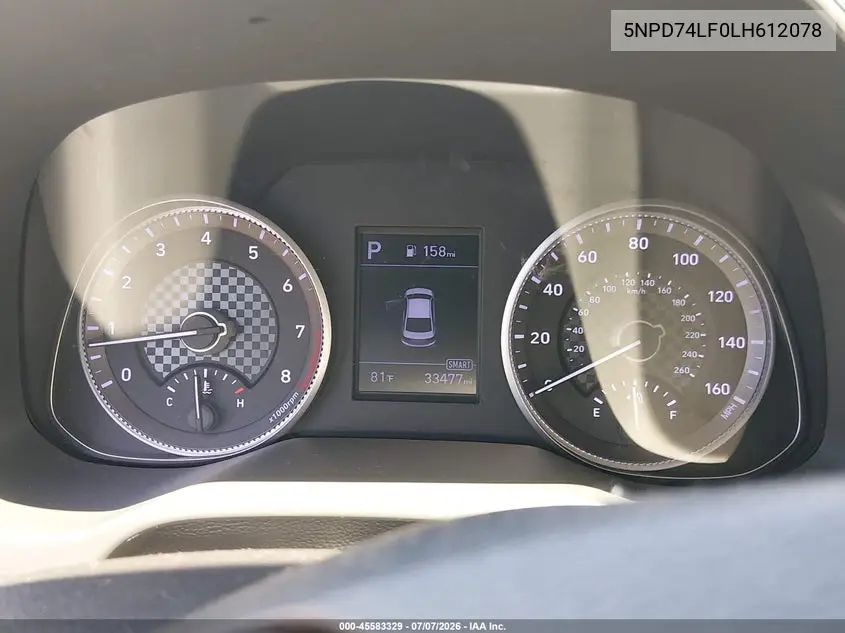 2020 Hyundai Elantra Se VIN: 5NPD74LF0LH612078 Lot: 45583329